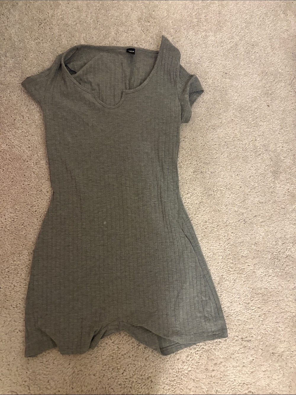 SHEIN Ribbed Short Sleeve Romper - Gray